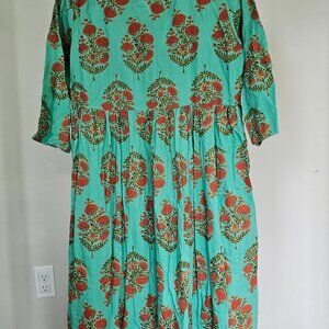 Indian Bohemian Summer Maxi Dress with 3/4 Sleeves